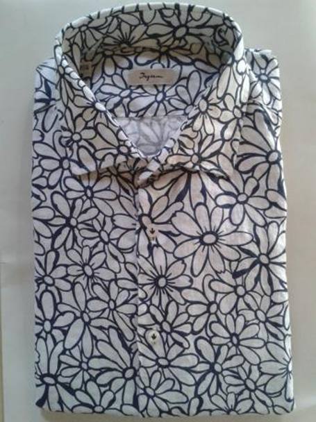 INGRAM. Camicia in lino con stampa floreale sui toni del grigio e del nero